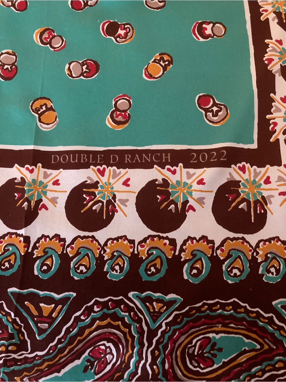 Double D Ranch Teal and Brown Paisley Silk Scarf - Picture 2 of 8